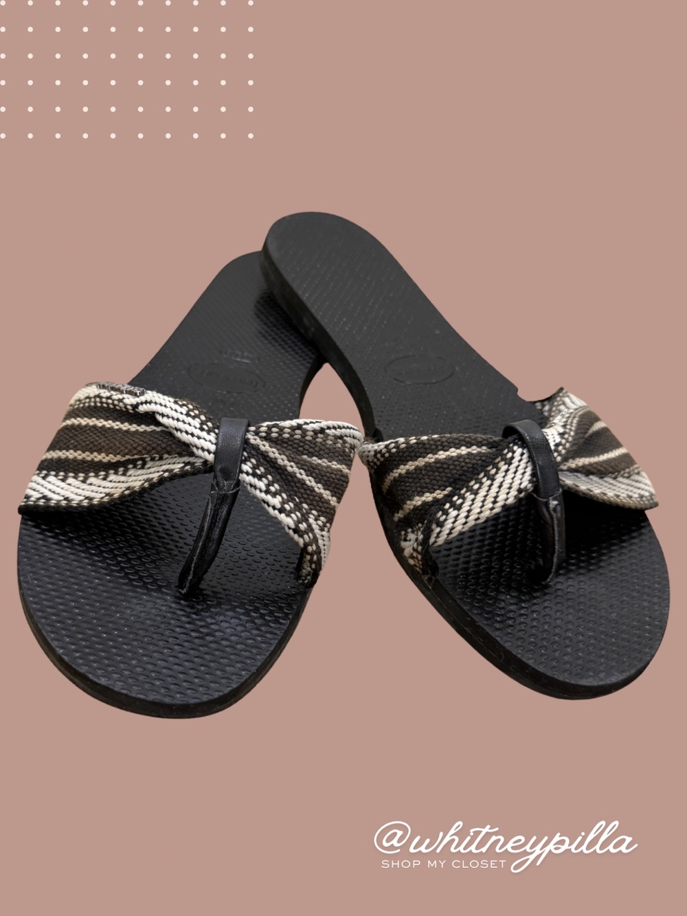 Havaianas You St. Tropez Fita Sandal Black Woven Thong Flip Flops size 9/10